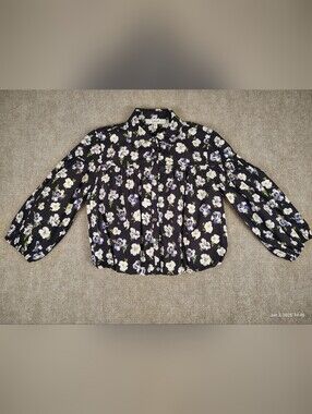 Women's Joie Navy Floral Cotton Blend Blouse Top size Small